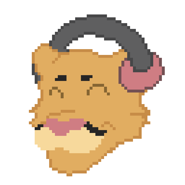 Pixel cougar logo (burlapjoe) wearing over-ear headphones